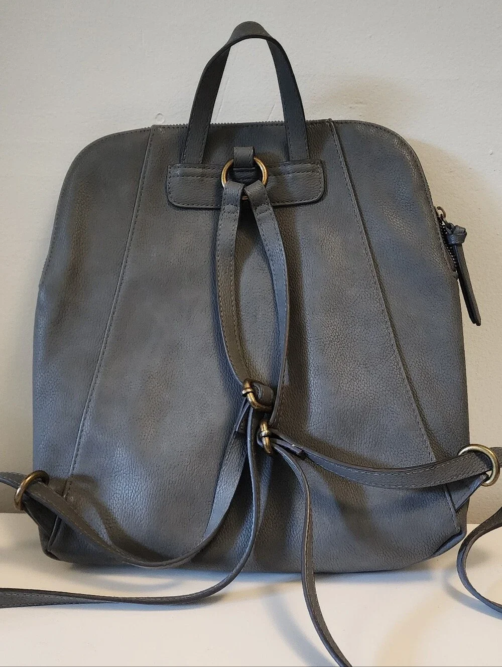 Sonoma Goods For Life Riley Slate Gray Faux Leather Backpack Purse EUC